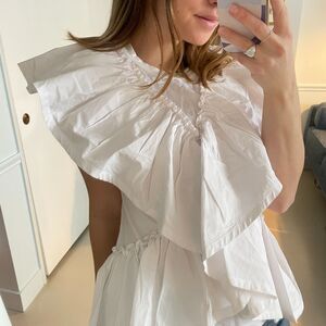 3.1 Phillip Lim Sleeveless Cotton Butterfly Ruffle Sleeve Top Blouse White Large